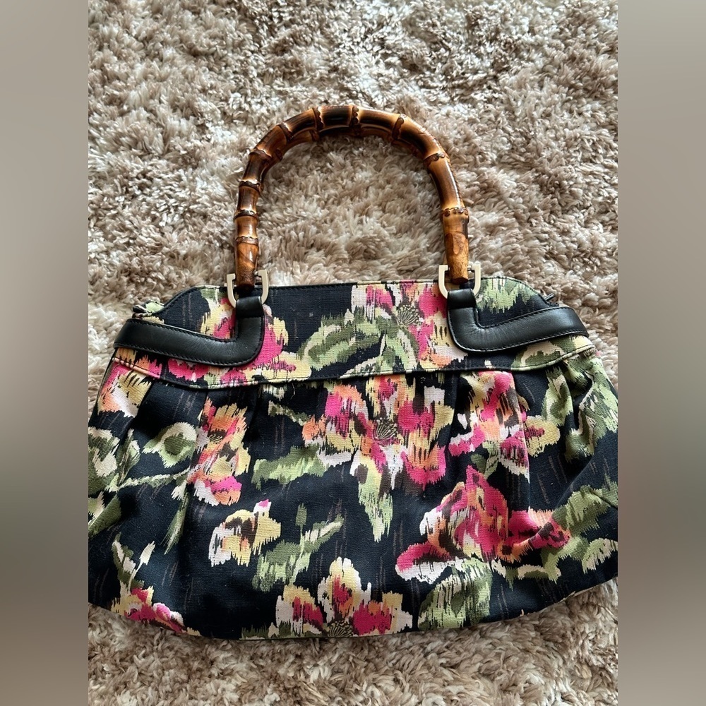 Talbots floral purse with wooden handles vintage